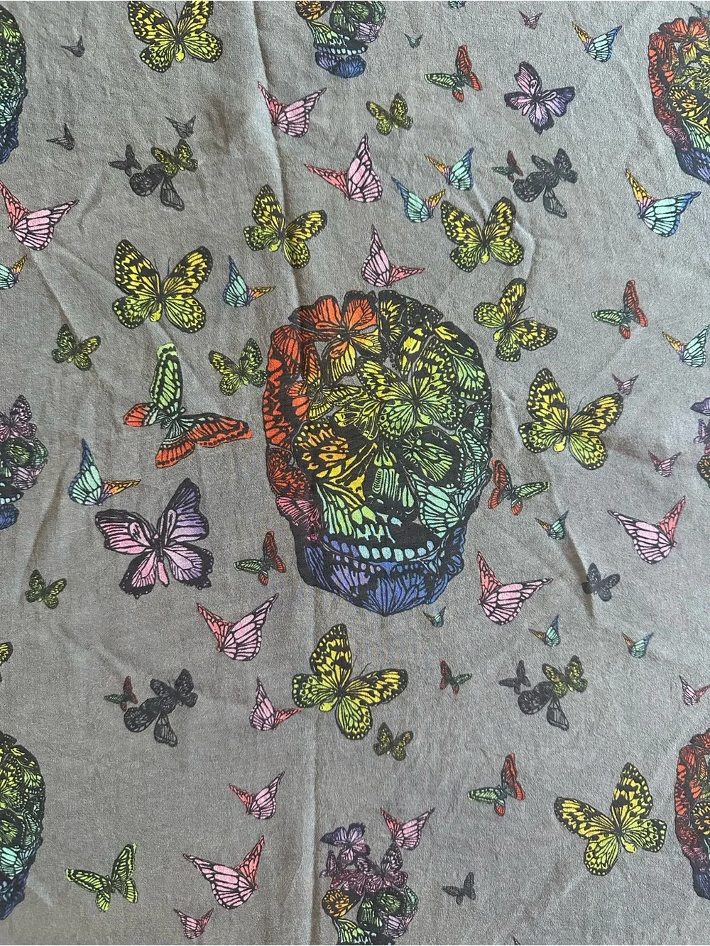 Alexander McQueen Butterfly Skull 100% Silk Scarf Grey Multicolor